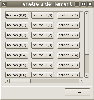 Exemple de fenêtre à défilement